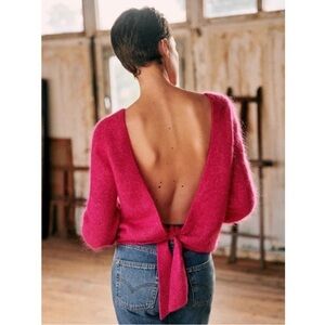 Anthropologie Akemi + Kin Cardigan Sweater OS Tie Front Rose Pink Sezane Dupe